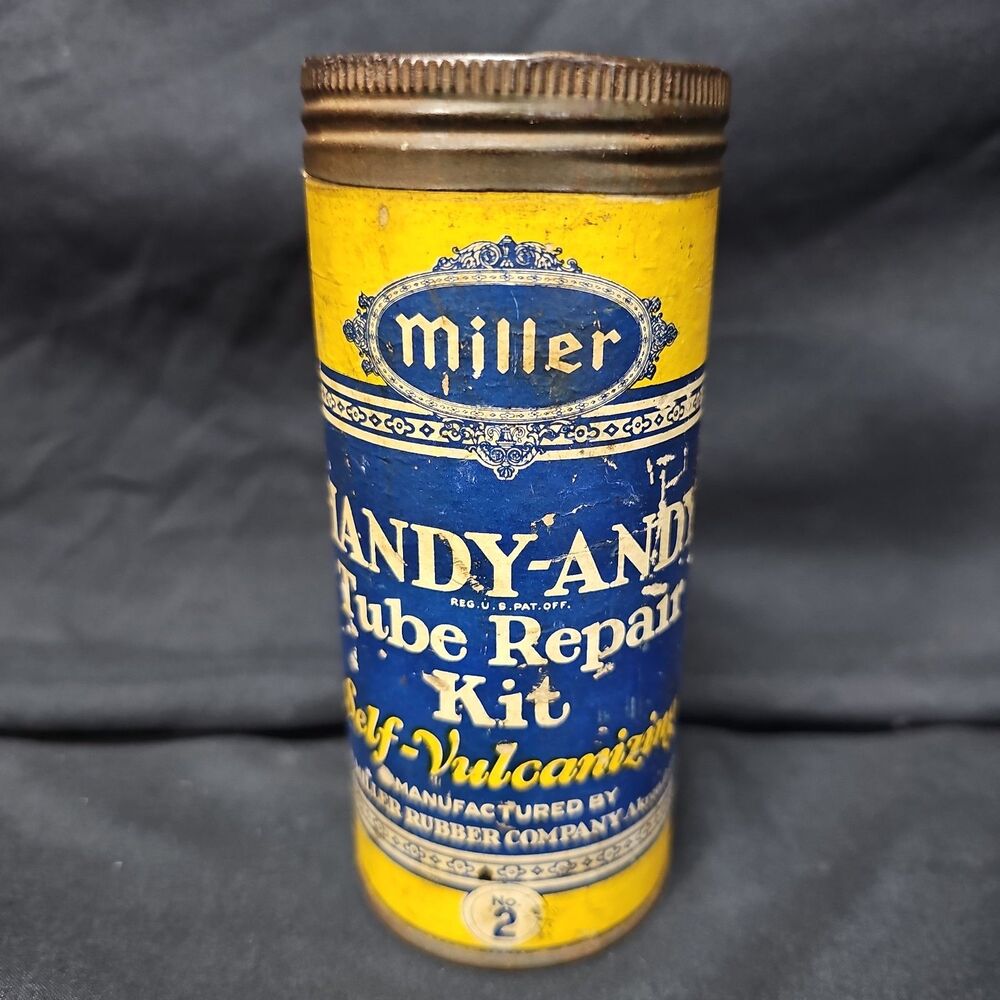 Early Vintage MILLER HANDY-ANDY Tube Repair Kit Can Hardware General Store Sign